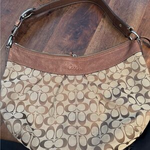Coach Signature Brown and Tan Shoulder Bag